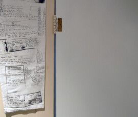 2005-2008 Vol. I, pajamas detail, ink on fabric, collected dream notes, 2008