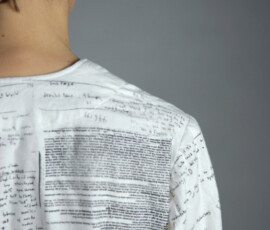 2005-2008 Vol. I, pajamas detail, ink on fabric, collected dream notes, 2008